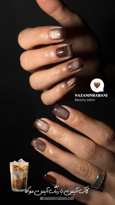 کاشت ناخن رنگ قهو ه ای زیبا
